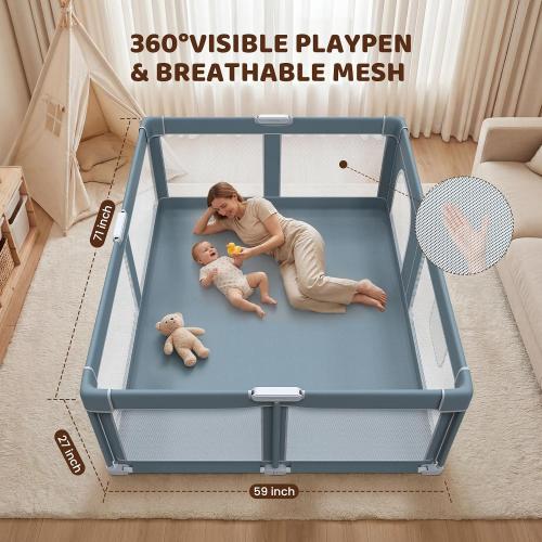 Foldable Baby Playpen - 71×59 Collapsible Play Pen for Babies and Toddlers - Indoor Outdoor Foldable Play Yard with 4 Handles - Folding Baby Playpen with Bag Portable Travel Play Yard
