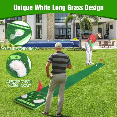Golf Putting Game Set, Detachable Golf Putting Green Mat with 4 Balls, 2 Cups & Flags, 1 Portable Bag for Indoor & Outdoor Party Game Use