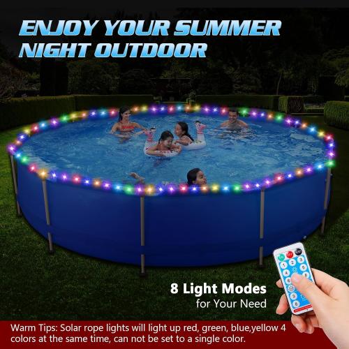 Sumapner 55ft Solar Pool Lights for Above Ground Pools, 150 LEDs Remote IP65 Waterproof Rope Lights, 8 Color Modes, Swimming Frame Pool Decor Accessories for Outdoor Outside Trampoline Camping