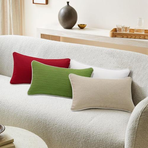 Decorative Outdoor Water Repellent Throw Pillows with Inserts, Set of 4, 20 x12 Pillows for Patio, Backyard, Bed, Couch, and Patio Furniture, Red