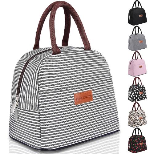 BALORAY Lunch Bag for Women Men Insulated Lunch Box for Adult Reusable Lunch Tote Bag for Work, Picnic or Travel(Black White Stripes)