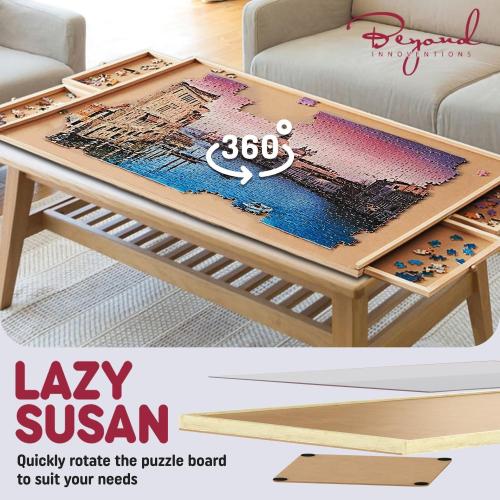1000 Piece Rotating Puzzle Board with Drawers and Cover - 4 Drawers, Wooden Jigsaw Puzzle Table | 30” X 22”| Jigsaw Puzzle Board - Portable Puzzle Tables for Adults and Kids by Beyond Innoventions
