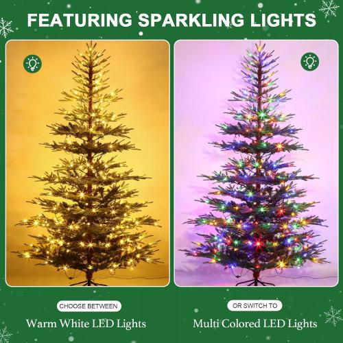 6 FT Pre-Lit Artificial Christmas Tree with 250 Dual-Color LEDs & Timer, 530 Realistic Branch Tips, Metal Stand for Holiday Home Christmas Decorations