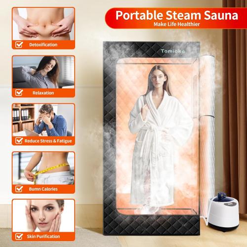 Tomioka Sauna Box,Portable Steam Sauna for Body Relaxation,Portable Personal SPA Steam Tent with 3L /1500W Steamer, 9 Levels Temp Control,Indoor,Outdoor (Black)