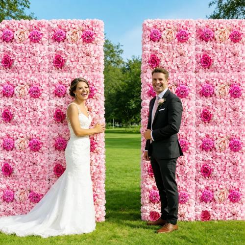 Zythrem Pink Flower Panels 12-Pack Rose Flower Wall Backdrop 15×15 Inch Artificial Silk Flower Panels 3D Pink Floal Backdrop for Wedding Birthday Party Home Event Photography Background