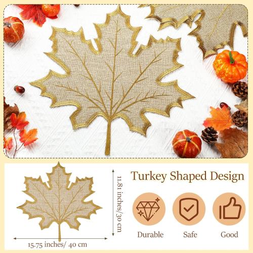 6 Pcs Thanksgiving Maple Leaves Placemats Fall Placemats Thanksgiving Decoration Natural Color Polyester Table Mats for Home Farmhouse Kitchen Vintage Country Table Decoration