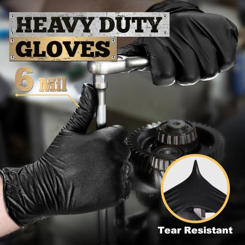 TitanFlex Heavy Duty Black Nitrile Gloves, 6 Mil, Fully Textured, Mechanic Disposable Gloves, Latex Free, Powder Free