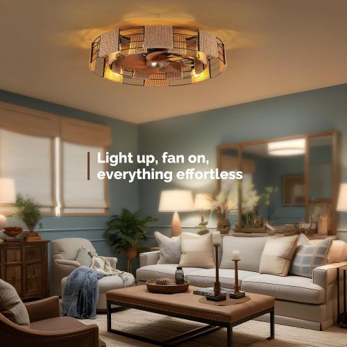 Orison 22 Caged Low Profile Ceiling Fan With Light, Remote, and App Control - Flush Mount, 7 Blades, 6 Speeds, 4 Bulbs
