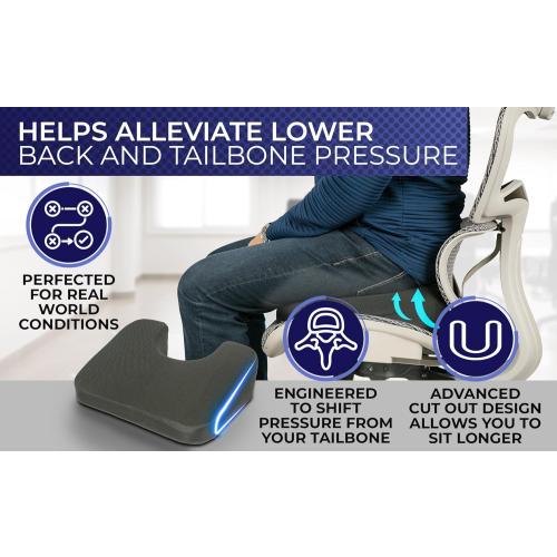 YogiBum Patented Cushion | Extra Large Tailbone Gap | XL Size for 190lbs  | Med Size for 150-190lbs | Relief for LowBack, Tailbone, Sciatica, Hemorrhoids | Snug Fit on Office/Computer Chairs