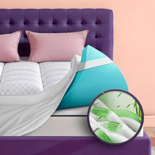 Size Queen Dual Layer 4 Inch Memory Foam Mattress Topper for Pressure Relief with 4X Support, 2 Pillow Top Queen Mattress Topper 50% Viscose Made from Bamboo Plus 2 Cooling Gel Memory Foam Comfort Mattress Pad