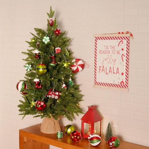 SHareconn 2025 Classic Christmas Balls Ornaments Set, Elf Boots Theme Shatterproof Plastic Decorative Hanging Baubles Bulk for Xmas Tree Decor/Holiday/Party/Wedding, Red Green & White