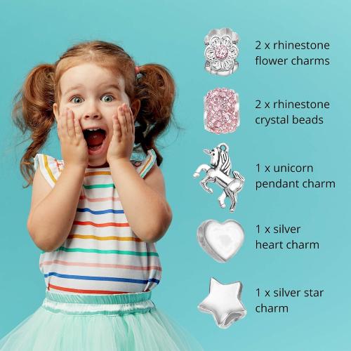 Amitié Lane Unicorn Charm Bracelet For Girls With Unicorn Charm & Pink Sparkly Crystal Charms - Perfect Little Girl Bracelet (16cm/6.3 inch)