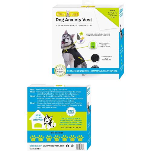 CozyVest® Dog Anxiety Vest 3-in-1 Music & Aromatherapy Shirt, Relaxing Sound & Essential Oil Scent Jacket, Fireworks Thunder Separation & Thunderstorm Canine Stress Relief Coat (Gray, XL [65-110 Lbs])
