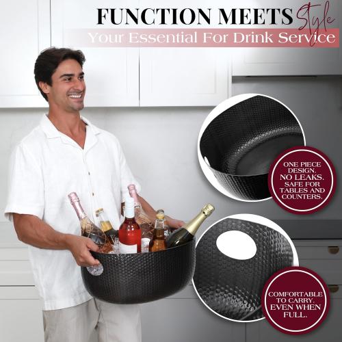 Gusto Nostro Large Beverage Tub for Parties - Metal Tub for Wine Bottles,Champagne,Beers - High Capacity Ice Bucket for Drinks - Extra Large Ice Buckets for Parties (22 qt) Outdoor Party Drink Bucket