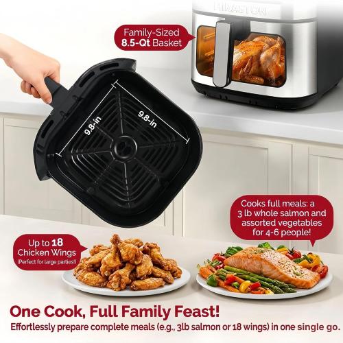 Air Fryer, 8.5QT Family Size Digital Air Fryers, BPA-Free, Smart Touchscreen with 8-Preset, Air Frying, Reheat Leftovers, Party Food, Fast Cooking, Dishwasher-Safe, Stainless Steel