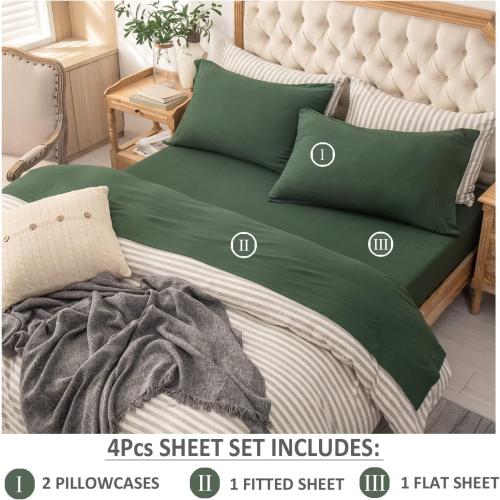 PURE ERA Jersey Knit 4pc Bed Sheet Set 100% T-Shirt Cotton Super Soft Comfy Breathable Fits Mattress Up to 20 Extra Deep Pocket (Solid Forest Green, King)