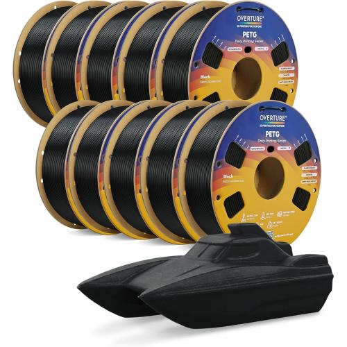 OVERTURE PETG Filament 1.75mm Bundle 10kg, High Speed 3D Printer Filament, Neatly Wound & Clog-Free, 10 Pack 1kg(2.2lbs), Accuracy  /- 0.02mm, Fit Most FDM Printers (Black 10 Pack)