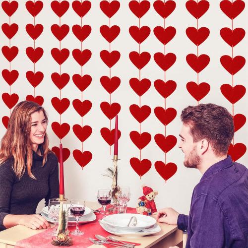OHOME Valentines Day Decorations - 40 Pack Red Felt Heart Hanging Banner Backdrop | Valentines Decor Party Supplies Favors for Wall Home Office - Galentines Day Decorations for School Classroom Outdoor Indoor