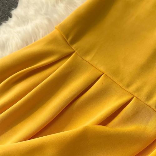 Size XL Color Yellow metamorphosis girl Women Casual Elegant V-Neck Solid Color Dress High Waist Puff Sleeve Ankle-Length Dress