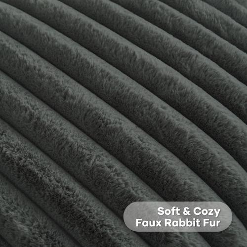 FUTEI Dark Grey Throw Pillow Covers Set of 2, 18x18 Inch Soft Faux Rabbit Fur Striped Texture Cushion Cases, Modern Decorative Couch Pillows for Living Room Bed