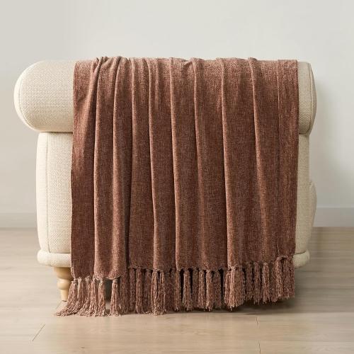 EverGrace Chenille Knit Throw Blanket for Couch, 50x60, Clay