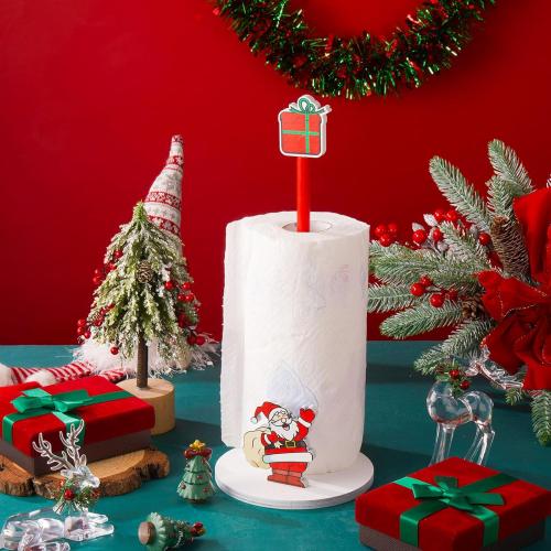 Namalu Christmas Santa Claus Paper Towel Holder with Round Base Rustic Christmas Decor for Kitchen and Bathroom Fun Paper Towel Holder Kitchen Paper Towel Dispenser for Countertop Women Toilet