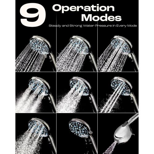 Veken Filtered Shower Head with Handheld, High Pressure 9 Spray Modes Showerhead, 10 Layer Filters for Purified Cleansing, Hard Water Softener with 70'' Hose Extension, Adjustable Rain Heads (Chrome)