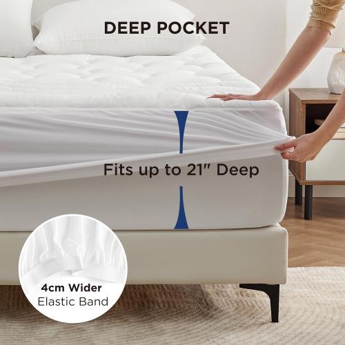 Bedsure California King Mattress Protector Waterproof - Quilted Fitted Cal King Mattress Pad Topper with 8-21 Inches Deep Pocket, Soft Bed Cover Padded, Machine Washable, White,72x84 Inches