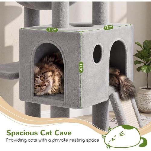 Globlazer Heavy Duty Cat Tree, 70 inch Sturdy Cat Tree for Indoor Cats Extra Large Cat Tower with Scratching Post, Hammock, Cat Condo for Adult Cats Kittens, F70 Pro, Light Grey