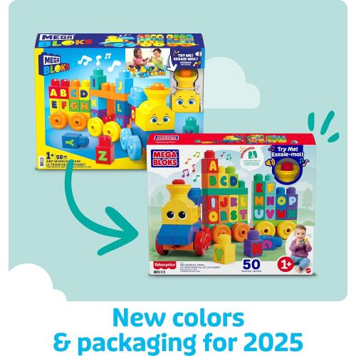 MEGA BLOKS First Builders Toddler Building Blocks Toy Set, ABC Musical Train with 50 Pieces, Music and Sounds, Ages 1  Years