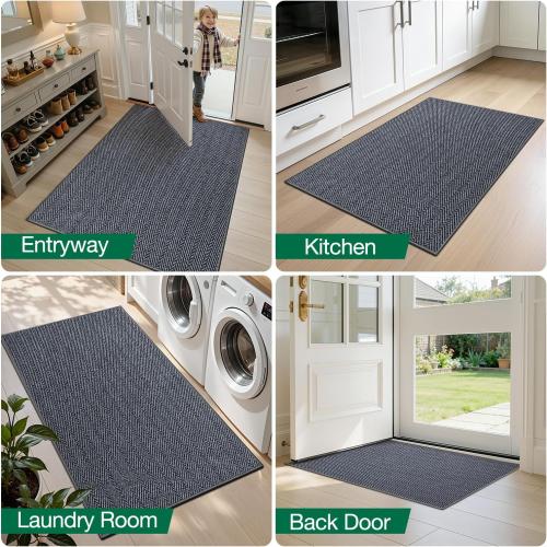 LUMI Ultra Thin Indoor Door Mat for Entrance 36x56, Non Slip Entryway Mat, Low Profile Doormat, Unique Herringbone Design Carpet for Inside, Patio, Porch, Medium Gray