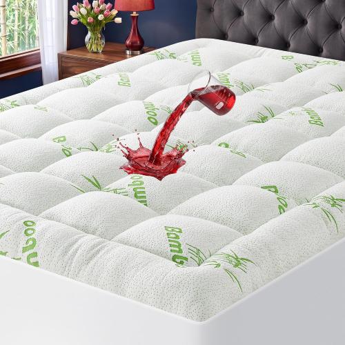 Waterproof Queen Size Mattress Topper Viscose Derived from Bamboo, Extra Thick Mattress Pad for Back Pain, Cooling Mattress Protector with Deep Pocket 8-21, Green,Queen