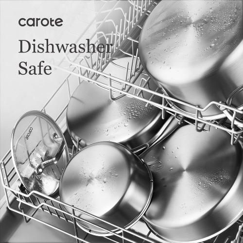 CAROTE 7-Piece Tri-Ply Stainless Steel Frying Pan Set, Skillet Set 8/10/12, Induction Compatible, Oven & Dishwasher Safe, bronze Handle ?❗ no lid