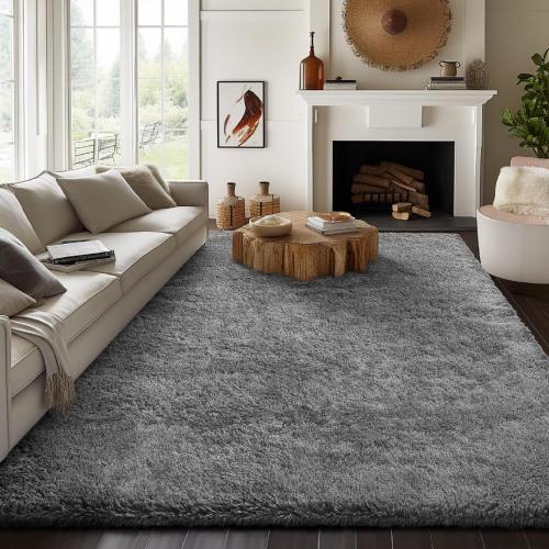Area Rugs for Living Room, Upgrade Non-Slip Fluffy Soft Large Shag Bedroom Carpet, Grey Big Indoor Thick Nursery Rug, Gray Carpets for Boy and Girls Room Dorm Home Decor Aesthetic