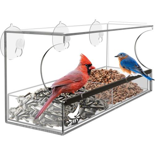 Window Bird Feeder by Nature's Hangout - Award-Winning Transparent Acrylic Bird Feeders for Outdoors, No Assembly, Strongest Suction Cups, Birds Watching for Cats, Easy-to-Clean Birdhouse Feeder