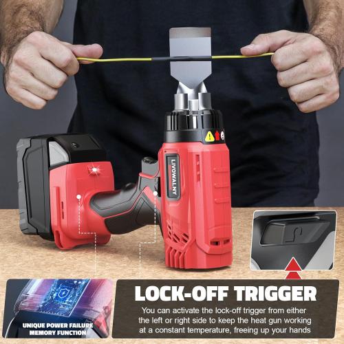LIVOWALNY Heat Gun Compatible with Milwaukee 18V Battery: 350W Cordless Battery Powered Heat Gun 122℉~1022℉ (50℃~550℃) -Variable Temperature Control w/LED Digital Display for Shrink Tubing, Vinyl Wrap