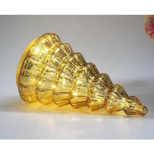Christmas Decor lamp,Mercury Glass Christmas Tree Lights with Timer,Lighted Glass Tabletop Christmas Tree, Battery Operated Night Lights for Christmas, New Year Ceremony Decoration H: 8.2 (Gold)