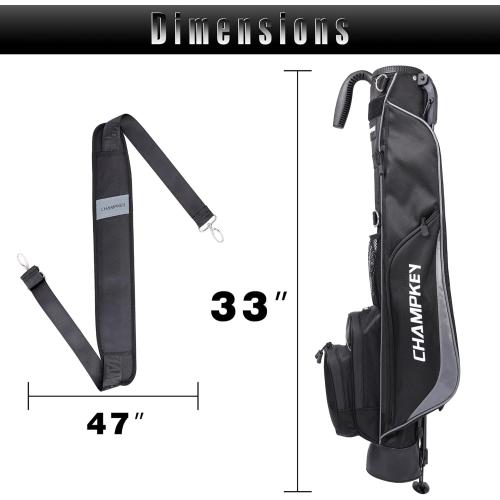 CHAMPKEY Premium Sunday Bag with Stand and Strap - Professional Pitch and Putt Lightweight Golf Bag for The Driving Range, Par 3 and Executive Courses (Black)