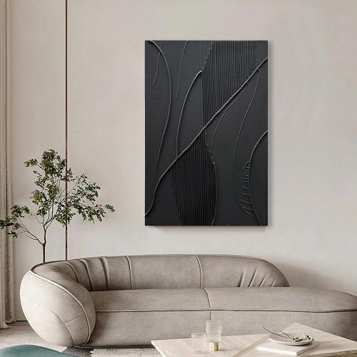 NANKAI Art Hand-Painted Modern Minimalist Abstract Art Black Texture Oil Painting Large Home Wall Art Deco Oil Painting 45x30 inches