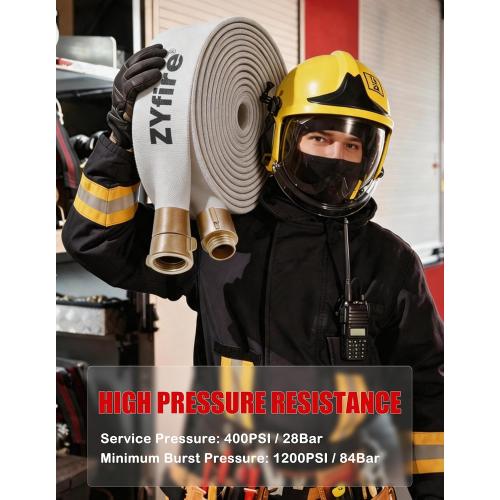 ZYfire Fire Hose 2 ID x 25 FT, NST/NH Couplings, Double Jacket TPU Lined