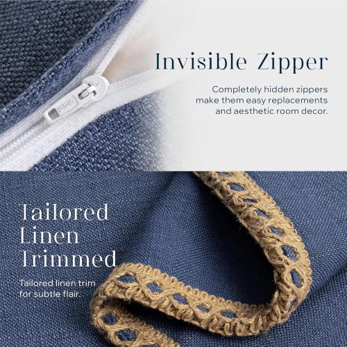 Phantoscope Farmhouse Solid Throw Decorative Pillow Cover Burlap Linen Trimmed Tailored Edges Outdoor Pillow Navy Blue 12 x 20 inches, 30 x 50 cm