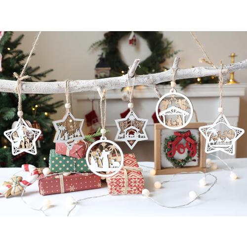 18Pcs Nativity Christmas Tree Ornaments Set, Wooden Nativity Scene Ornament, Religious Gift for Christian Family Christmas Decoration