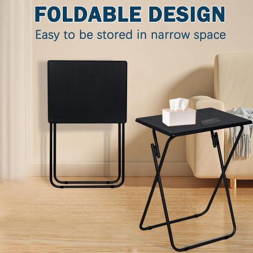 LOFTEY Tv Trays Set of 4, Folding TV Dinner Tray, Portable TV Tables for Living Room for Eating, Heavy Duty Foldable Side Table for Eating on Couch&Sofa, Black