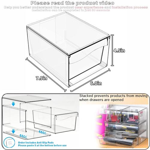 6 Pack Acrylic Drawer Organizer Stackable,Clear Storage Drawer for Makeup,Cosmetics,Beauty Products,Plastic Storage Organizer for Medicine Cabinet Organizer,Bottle and Pump Part Organizer Containers