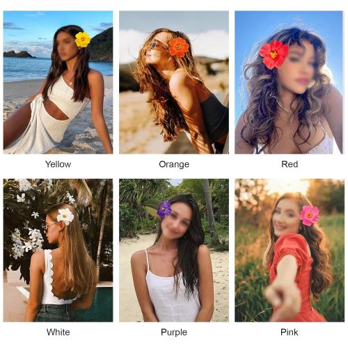 Hawaiian Flower Hair Clips for Women, 5 Pcs Plumeria Claw Clips for Think Thin Hair, 3.5 Inch Artificial Flower Clips for Vacation Beach Party (Hibiscus)