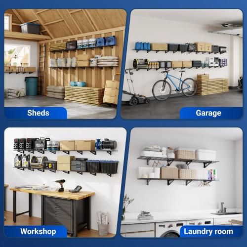 FLEXIMOUNTS 12-inch-by-72-inch Wall Shelf Garage Storage Rack Wall Mounted Floating Shelves,1x6ft,Black, 2-Pack, Classic Series
