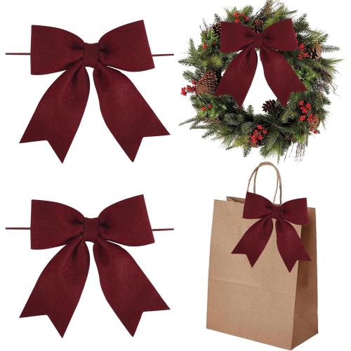 AIMUDI Burgundy Bows for Christmas Tree 5'' Hand Felted Christmas Bows for Gift Wrapping Premade Bow Gift Bows for Presents Crafts Wreaths Fireplaces Winter Holiday Christmas Decorations, 24 PCs
