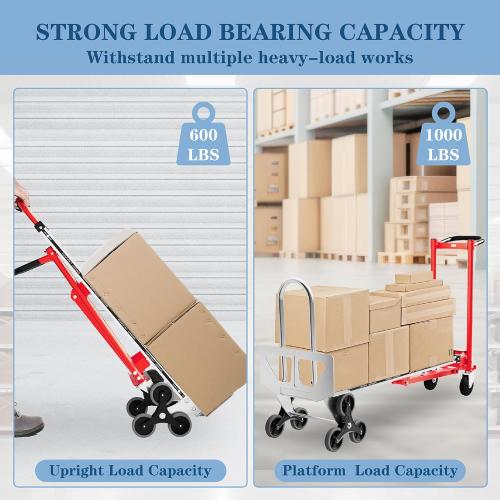 Convertible Hand Truck -1,000 lb Heavy-Duty Aluminum & Steel Dolly, 3-in-1 Mode with Stair-Climbing Wheels & 5 Swivel Casters for Warehouse, Moving, Delivery