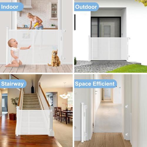 White 100″ Retractable Baby Gate – 34″ Tall Extra Wide Mesh Safety Gate for Open Floor Plans, Wide Doorways – Baby and Pet Barrier for Indoor Outdoor Use, White