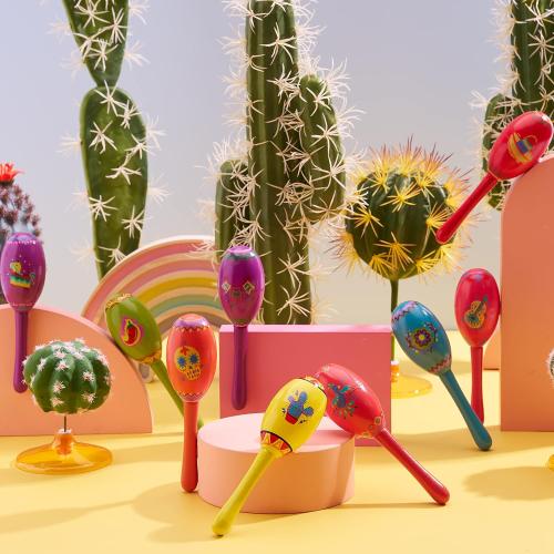 JOYIN 9 Pcs Fiesta Wooden Maracas 9 Designs Noisemaker for Cinco De Mayo Party Favors, Mexican Musical Fun, Carnivals, Taco Tuesday Event, Mexican Decorations, Luau Party